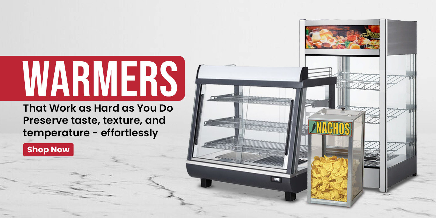 Glass food warmers with multiple shelves and a nacho cheese chip holder designed to keep food warm, fresh, and ready to serve.